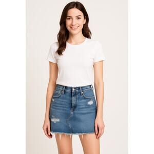 GAP Denim Skirt Women 4 Tall 27T Blue Distressed Raw Hem Jean Skirt Casual Retro